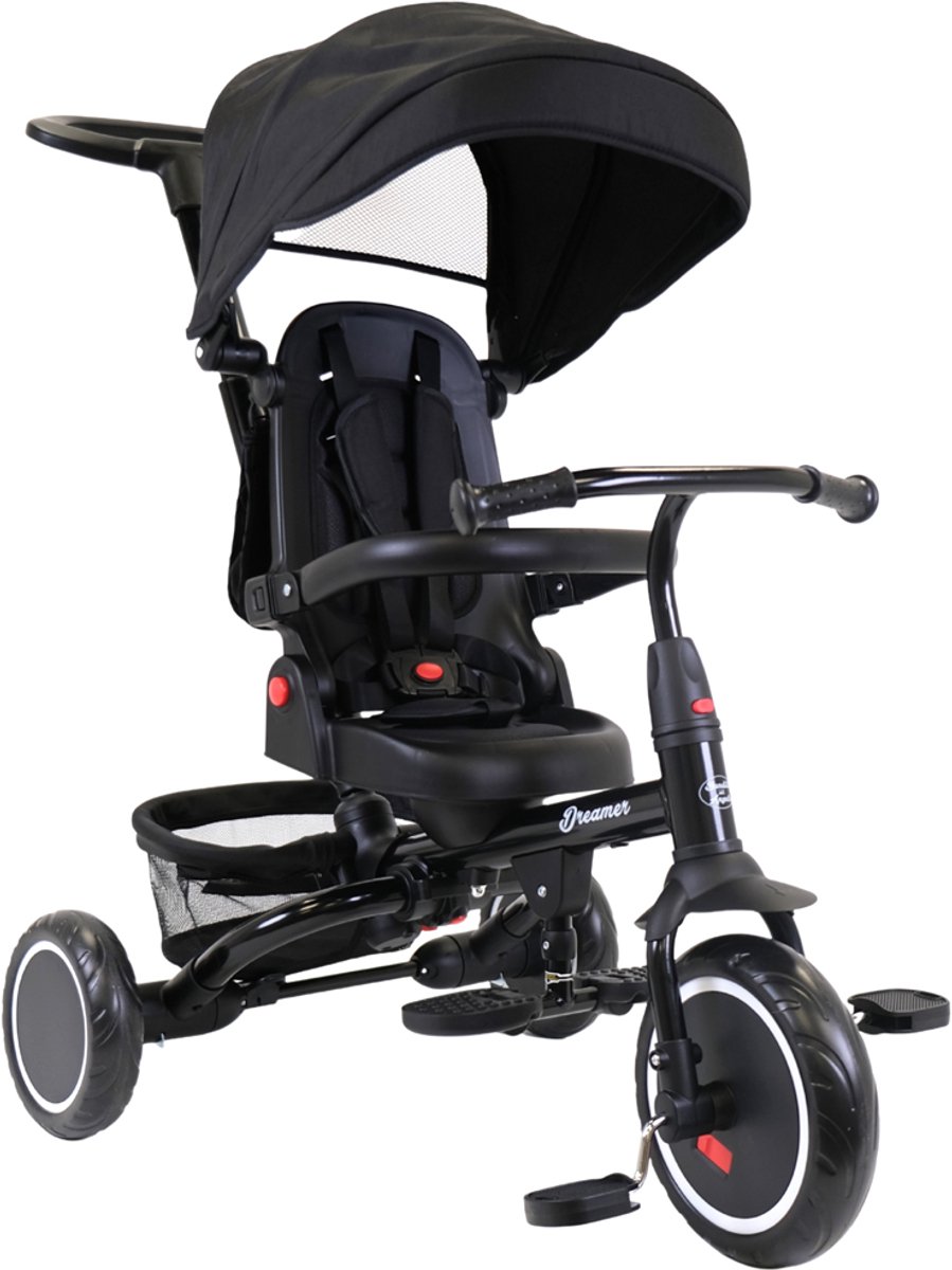     met Duwstang Dreamer Zwart vanaf 1 Jaar - Metalen Zwarte   - Verstelbare Duwstang - Draaibare Zitting met Ligstand - Afneembare en Verstelbare Onderdelen - Veiligheidsriem