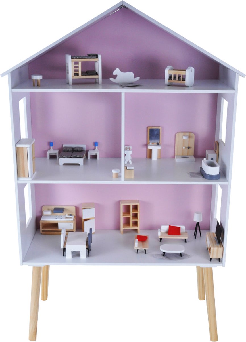   poppenhuis Modern Villa wit/roze 85cm hoog