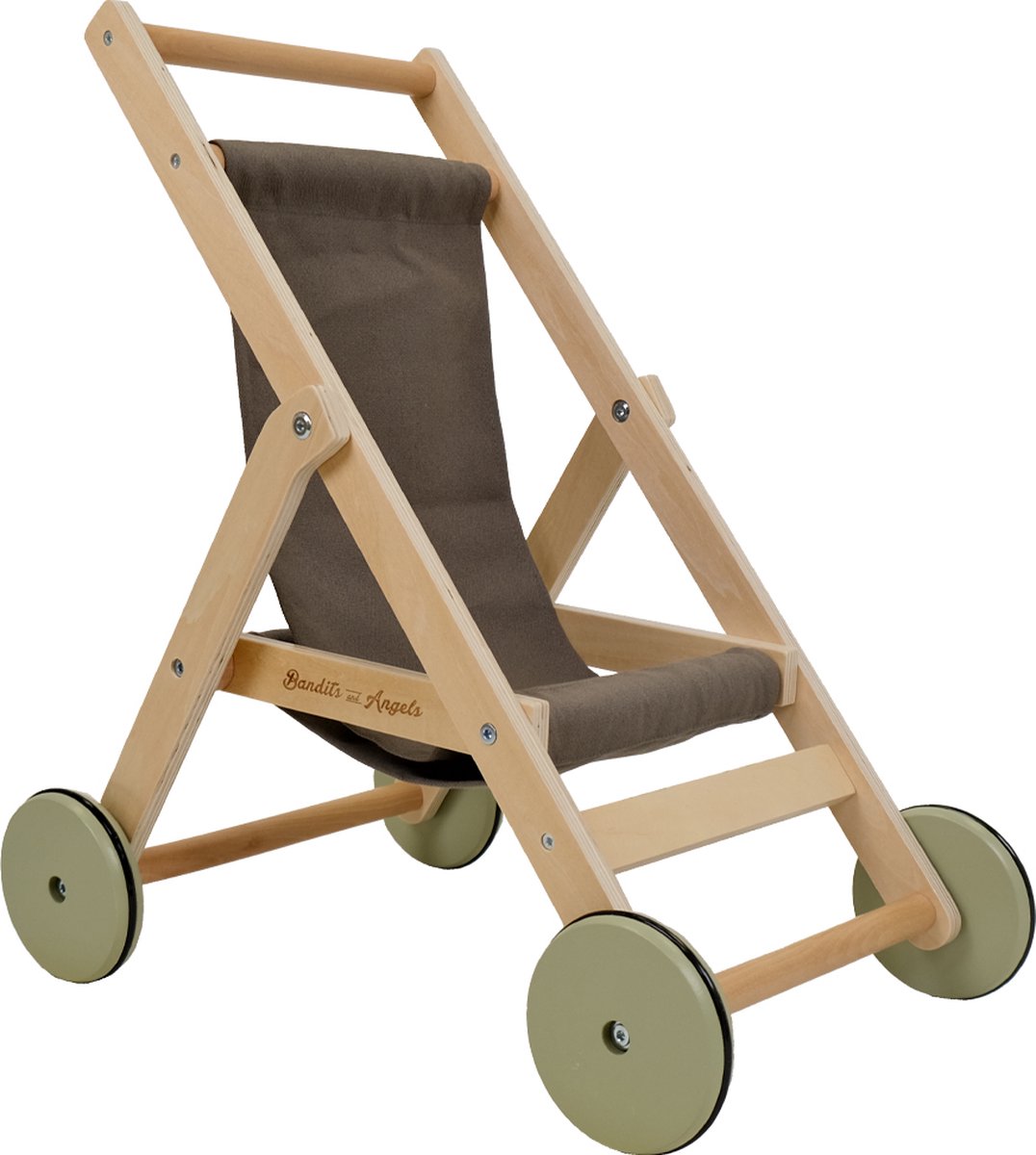 Bandits and Angels Groen Poppenbuggy Lovely Green van Hout - vanaf 2 Jaar - Houten   - voor Poppen van maximaal 50 cm - Poppen Wagen Groen - Poppen Buggy