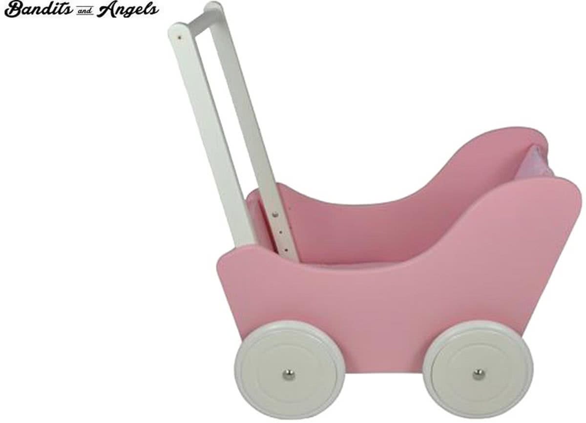 Houten poppenwagen Little Angel pink