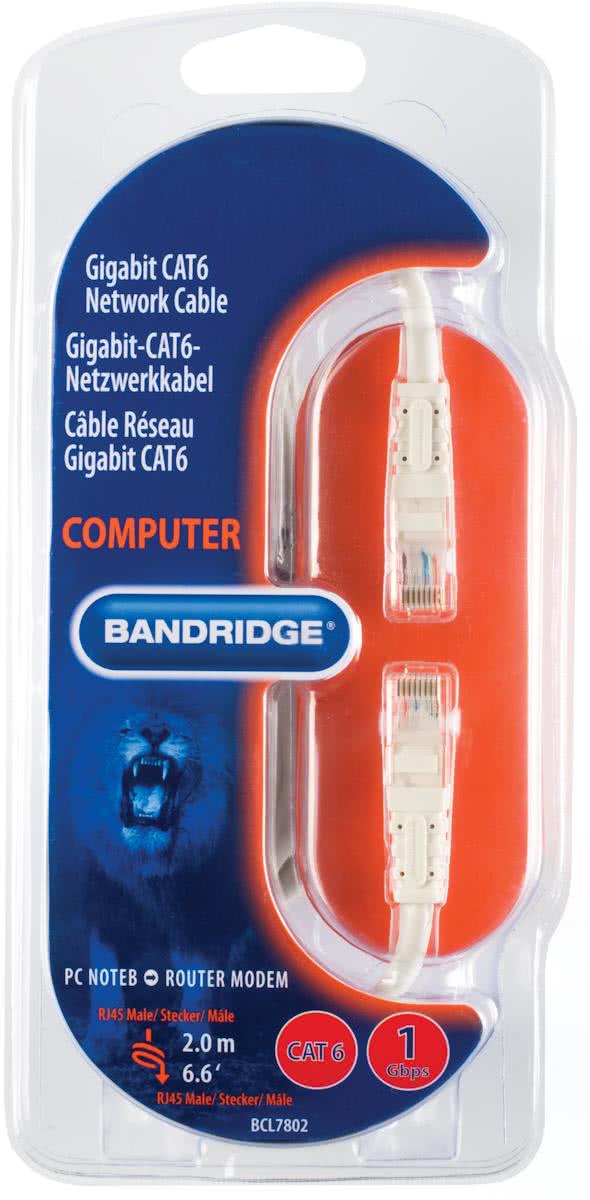 Bandridge 2m Gigabit Cat6 2m Wit netwerkkabel