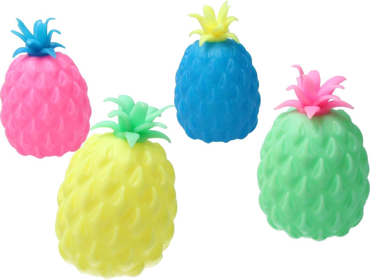 Banzaa Ananas Waterparels Stressbal 11x7cm 4 stuks Blauw ‒ Groen ‒ Roze ‒ Geel