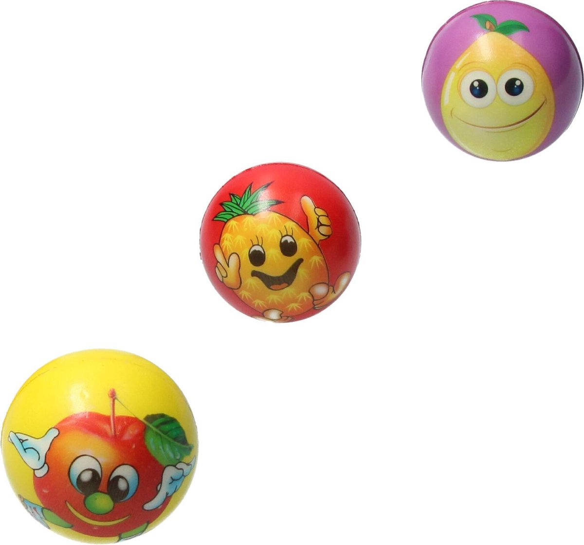 Stressbal Hard Density – 7,5 cm – Sensomotorische Stimulatie – Anti Stress – 3 stuks – Met Afbeelding Fruit