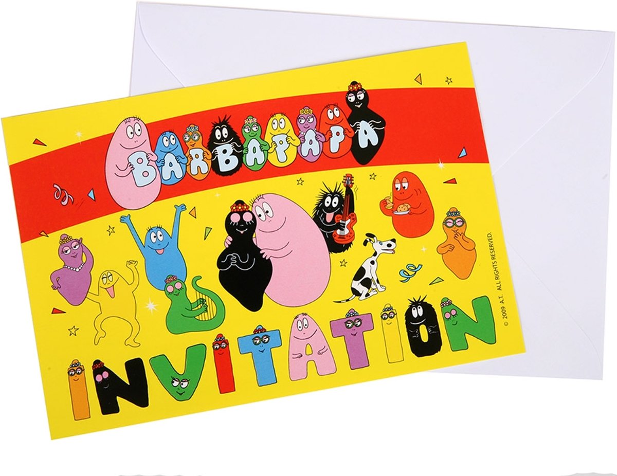 6 Barbapapa™ uitnodigingen - Feestdecoratievoorwerp