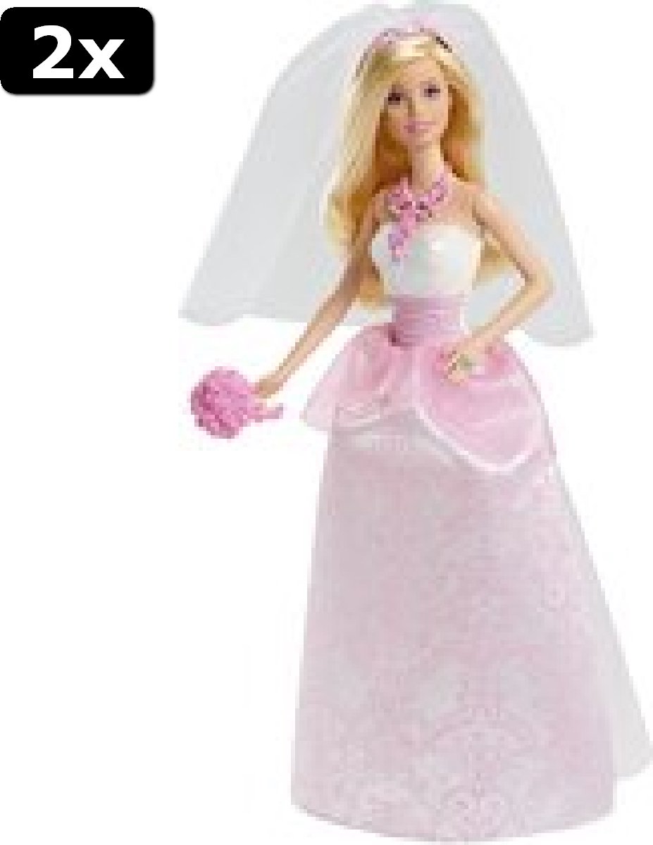 2x Barbie Bruid met Roze Jurk en Boeket - Barbie Pop