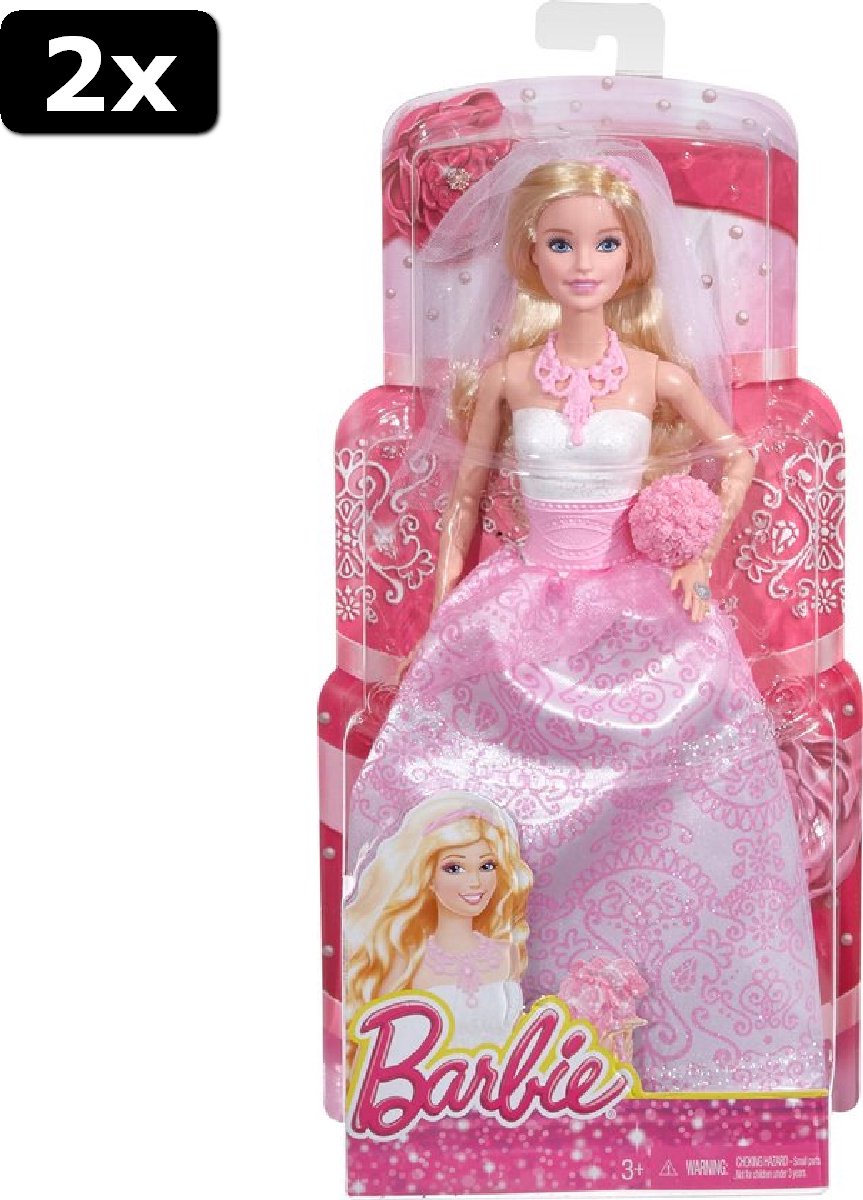 2x Barbie Bruid met Roze Jurk en Boeket - Barbie Pop