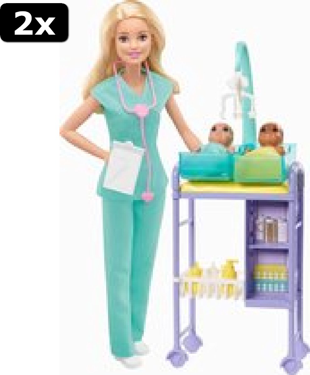 2x Barbie Careers Kinderarts Speelset - Barbie Pop met Babys en Onderzoekstafel