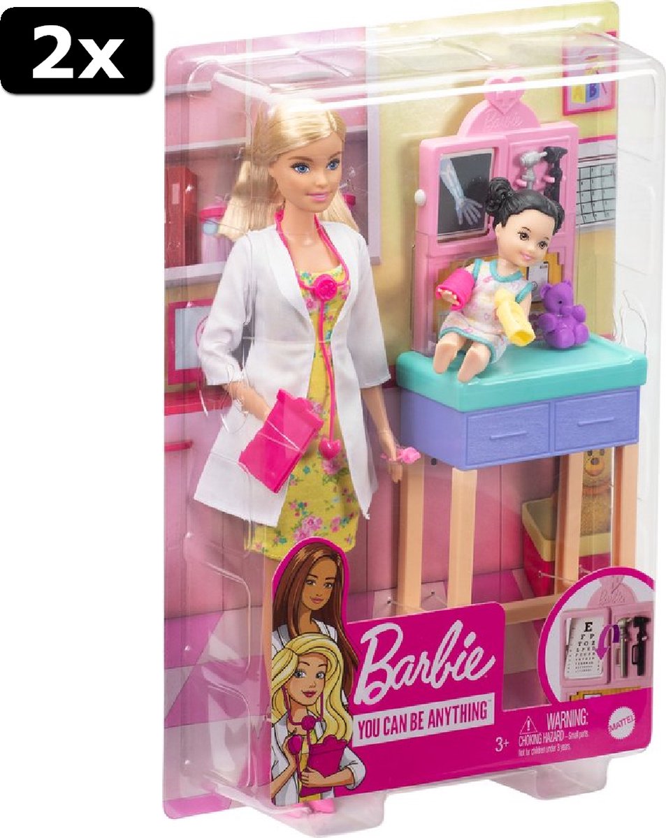 2x Barbie Careers Kinderarts Speelset - Barbie Pop met Blond Haar, Minipop en Onderzoekstafel