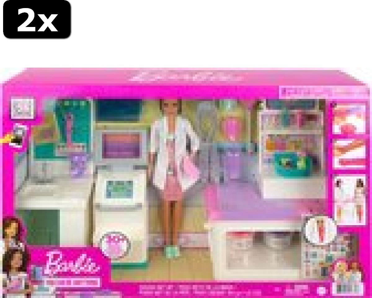 2x Barbie Careers Medische Speelset met Barbie - Poppenvoertuig en Pop