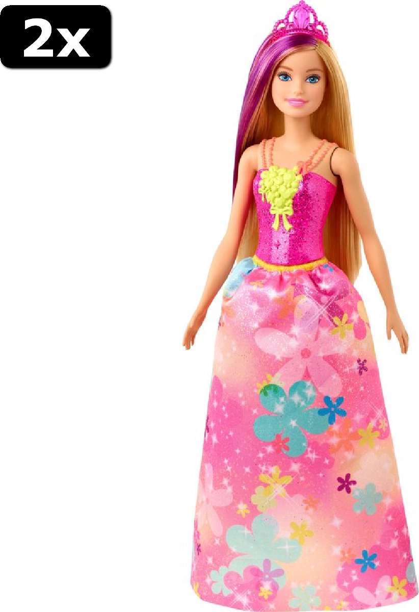 2x Barbie Dreamtopia Prinses met blond haar - Barbiepop