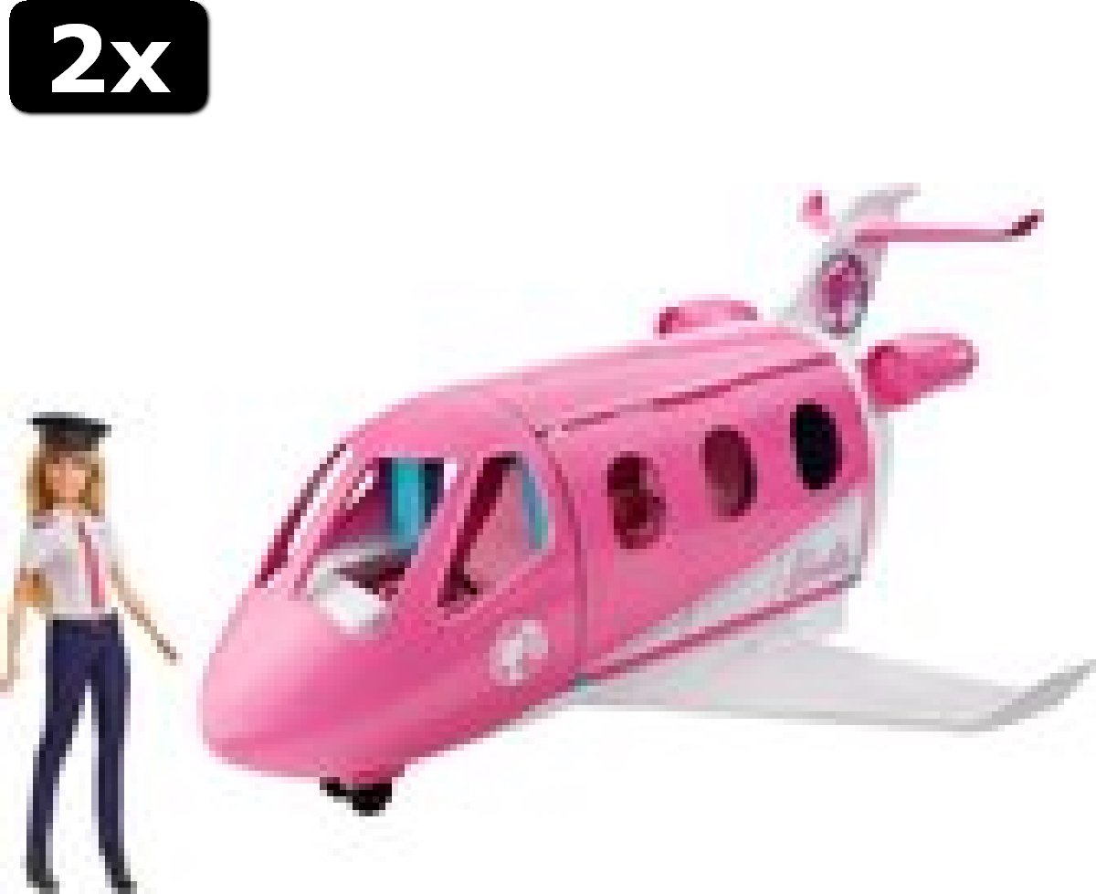 2x Barbie Estate Droomvliegtuig & Piloot Speelset - Barbie Pop met Roze Vliegtuig En Accessoires