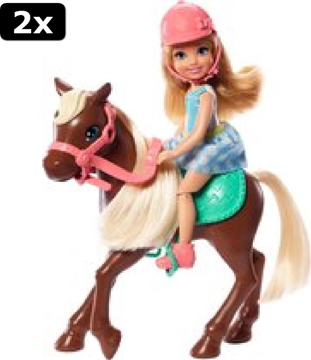 2x Barbie Family Chelsea Barbie Pop met Pony - Speelset