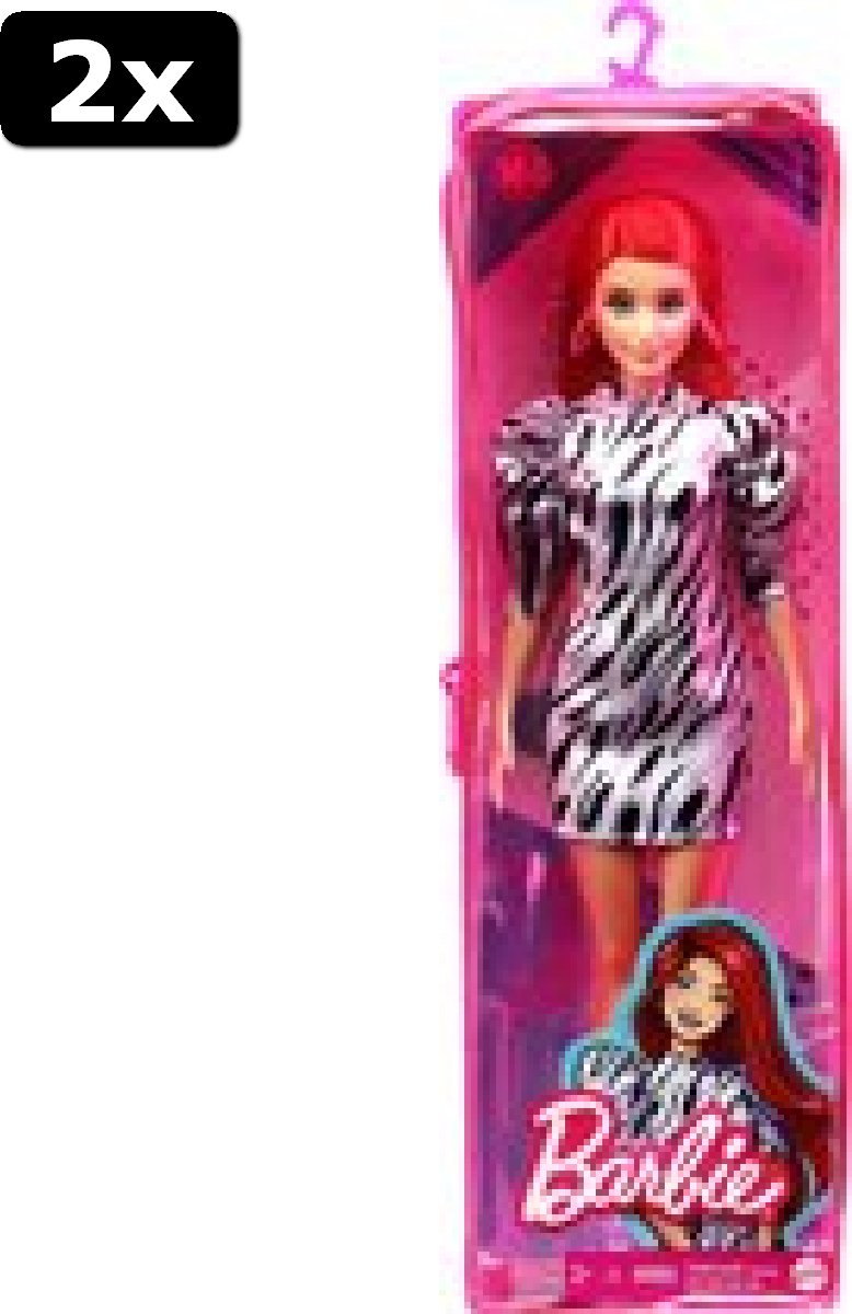 2x Barbie Fashionista Pop - Zwart/wit jurkje