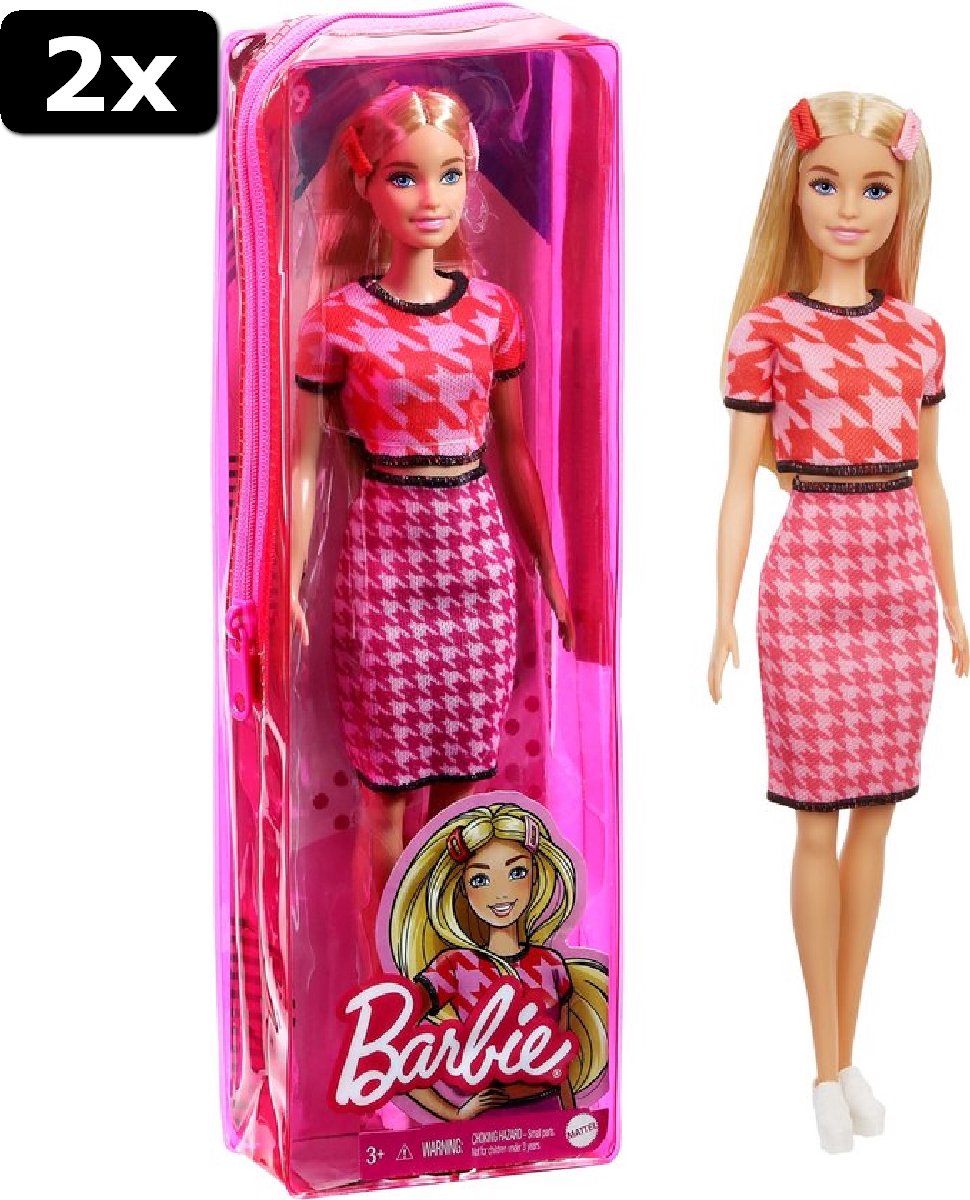 2x Barbie Fashionista Pop - oranje/roze topje & rokje