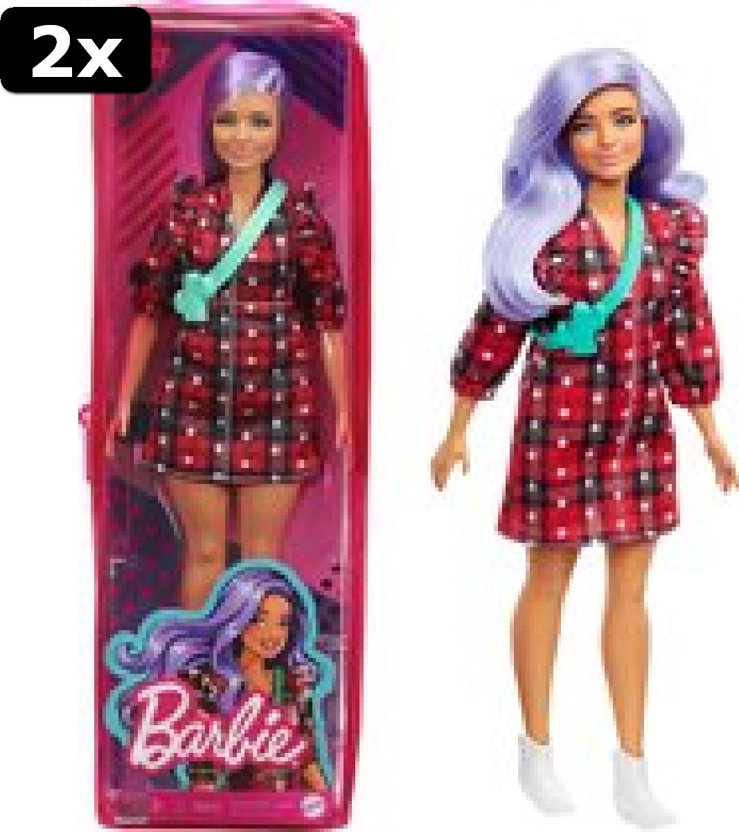 2x Barbie Fashionista pop - Plaid Jurkje