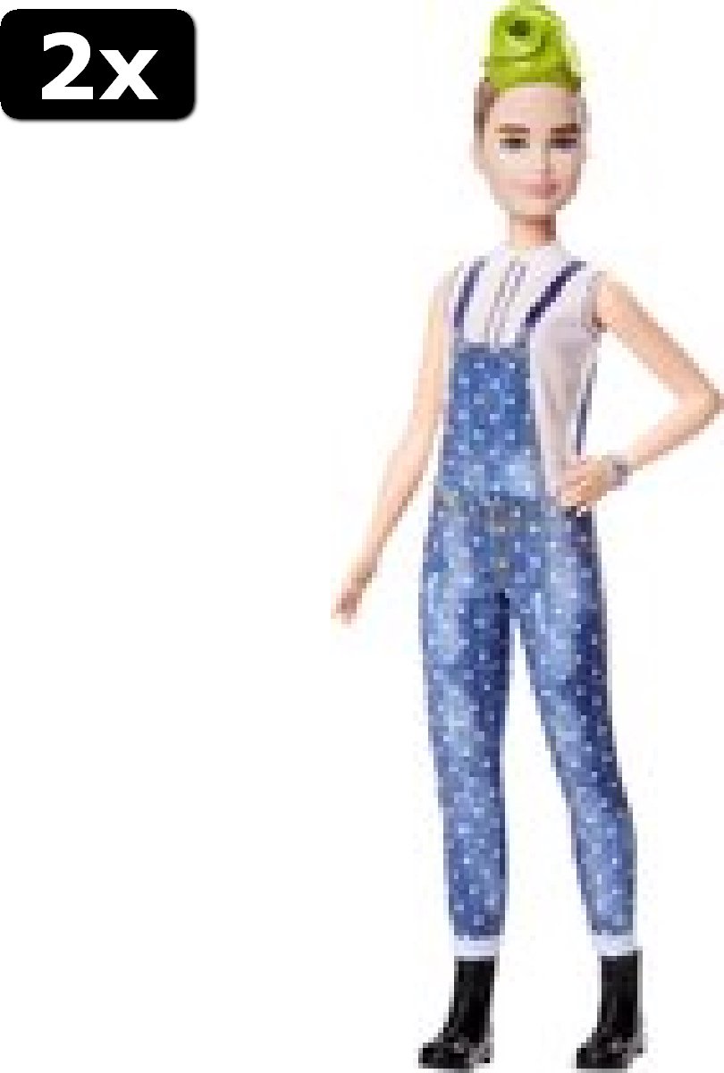 2x Barbie Fashionistas Tall Met Groene Hanenkam - Barbiepop