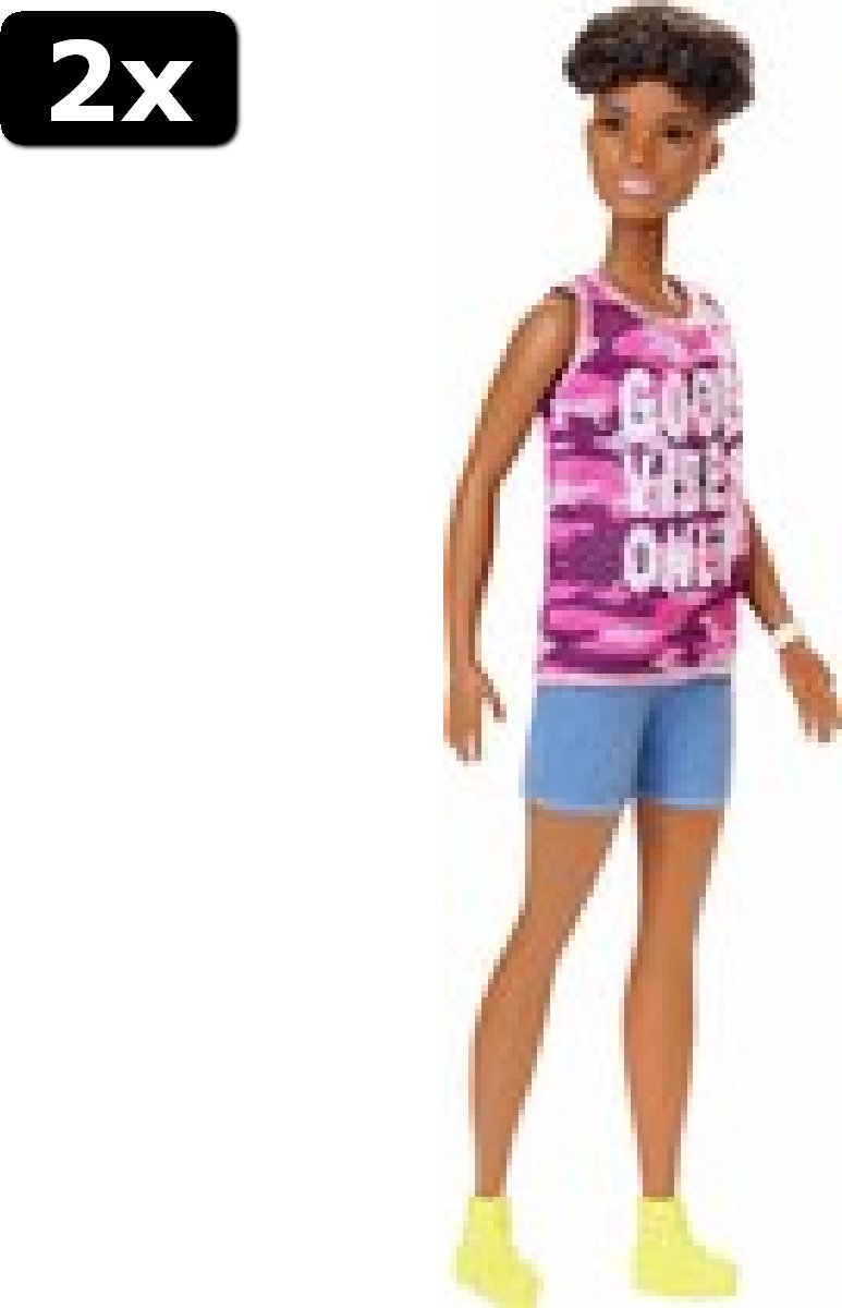 2x Barbie Fashionistas pop in camouflage-tanktop - Barbiepop