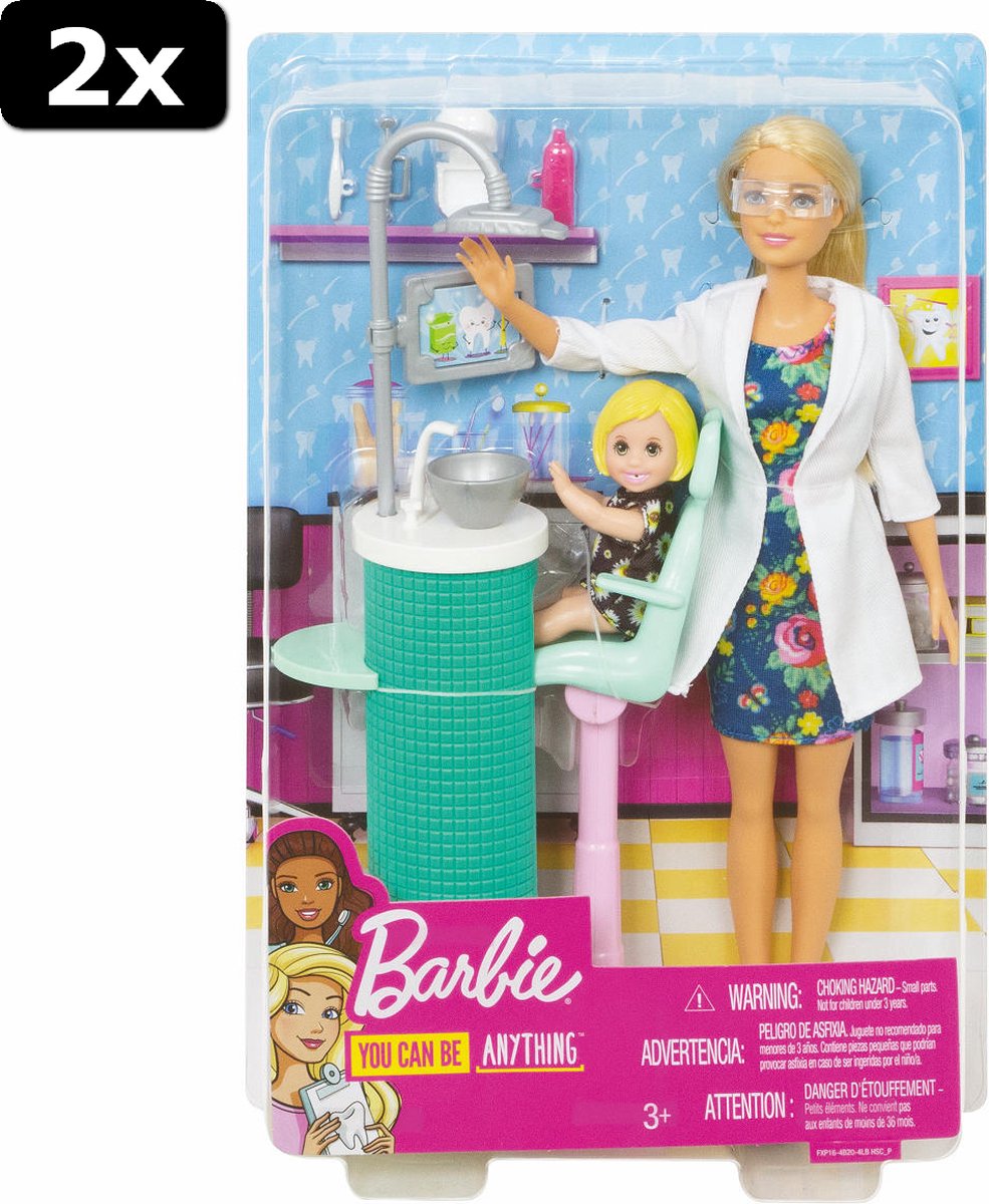 2x Barbie Tandartspop en Speelset