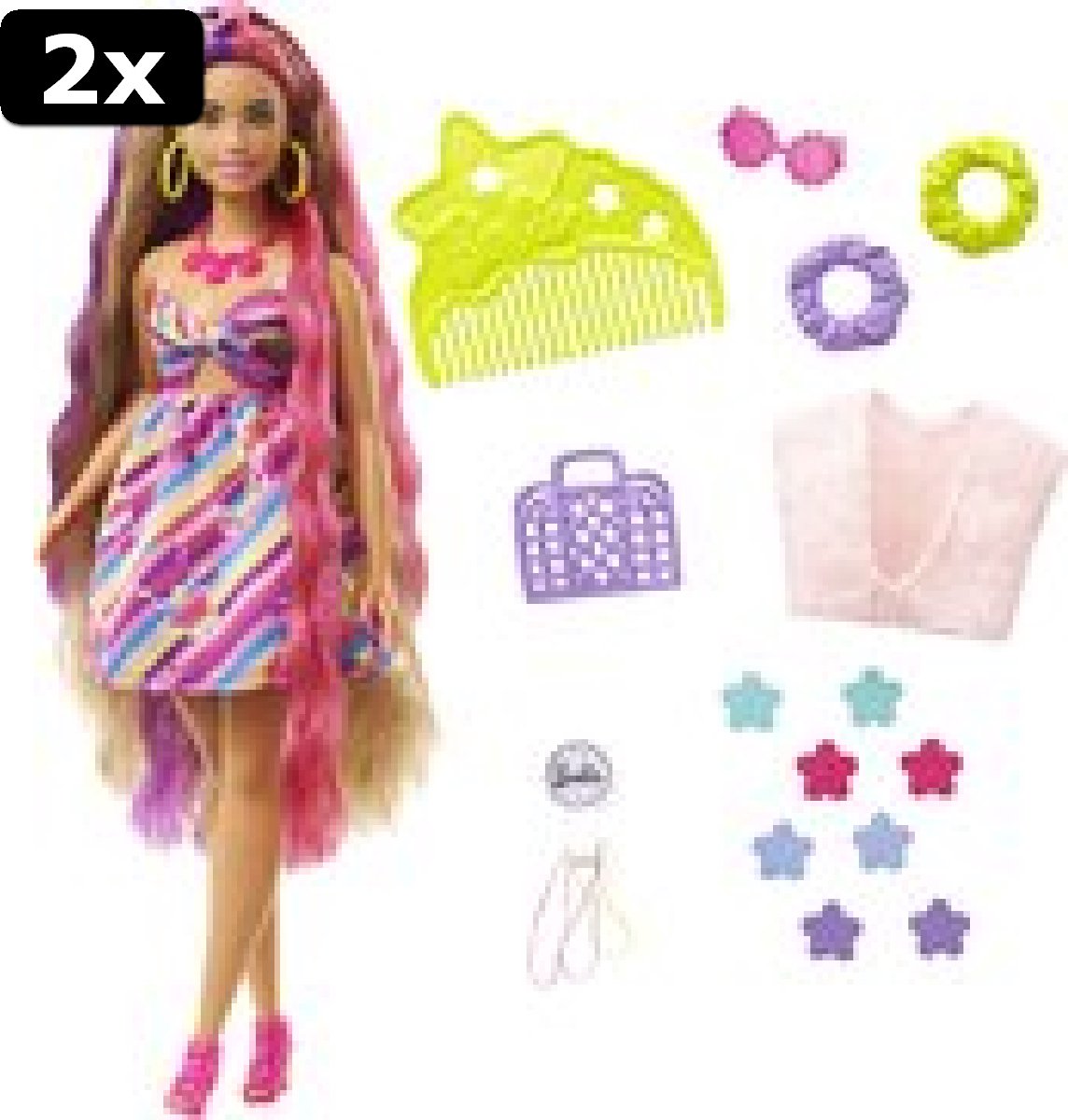 2x Barbie Totally Hair Doll - Paars, roze - Pop