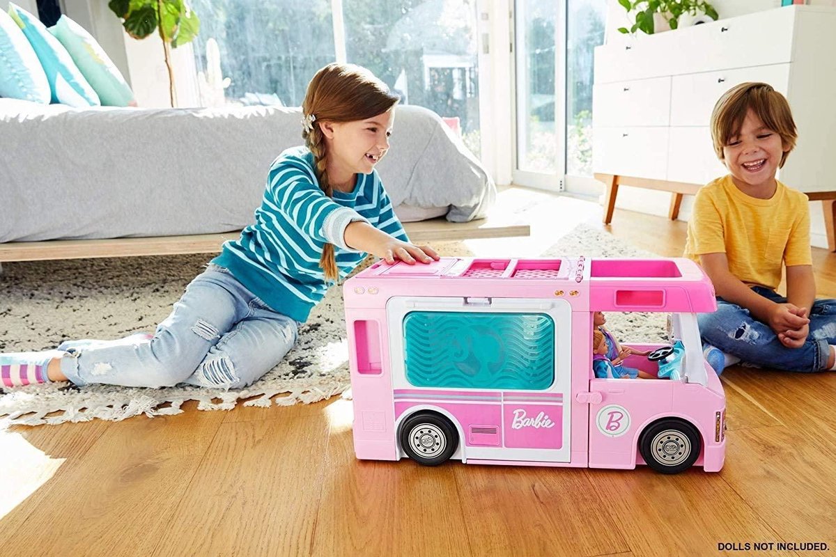 Barbie - Roze camper met accessoires - Speelgoedset voor meisjes