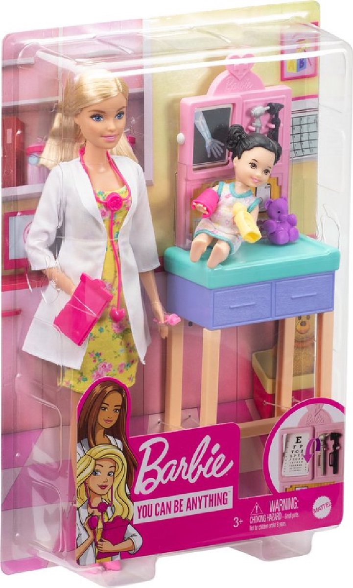 Barbie Careers Kinderarts Speelset - Barbie Pop met Blond Haar, Minipop en Onderzoekstafel