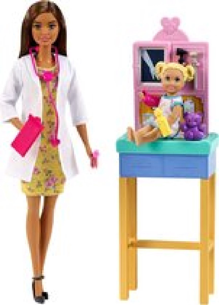 Barbie Careers Kinderarts Speelset - Barbie Pop met Bruin Haar, Minipop en Onderzoekstafel