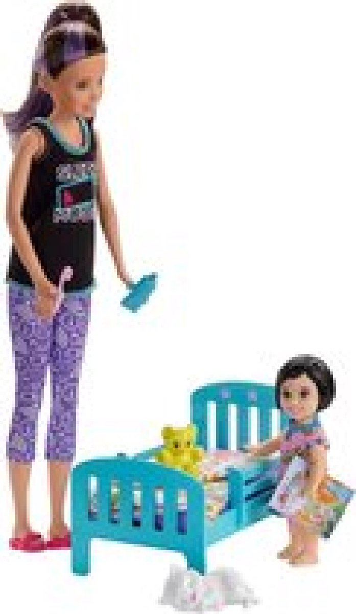 Barbie Family Skipper Babysitter Bedtijd Speelset - Barbie Pop met Minipop en Bed