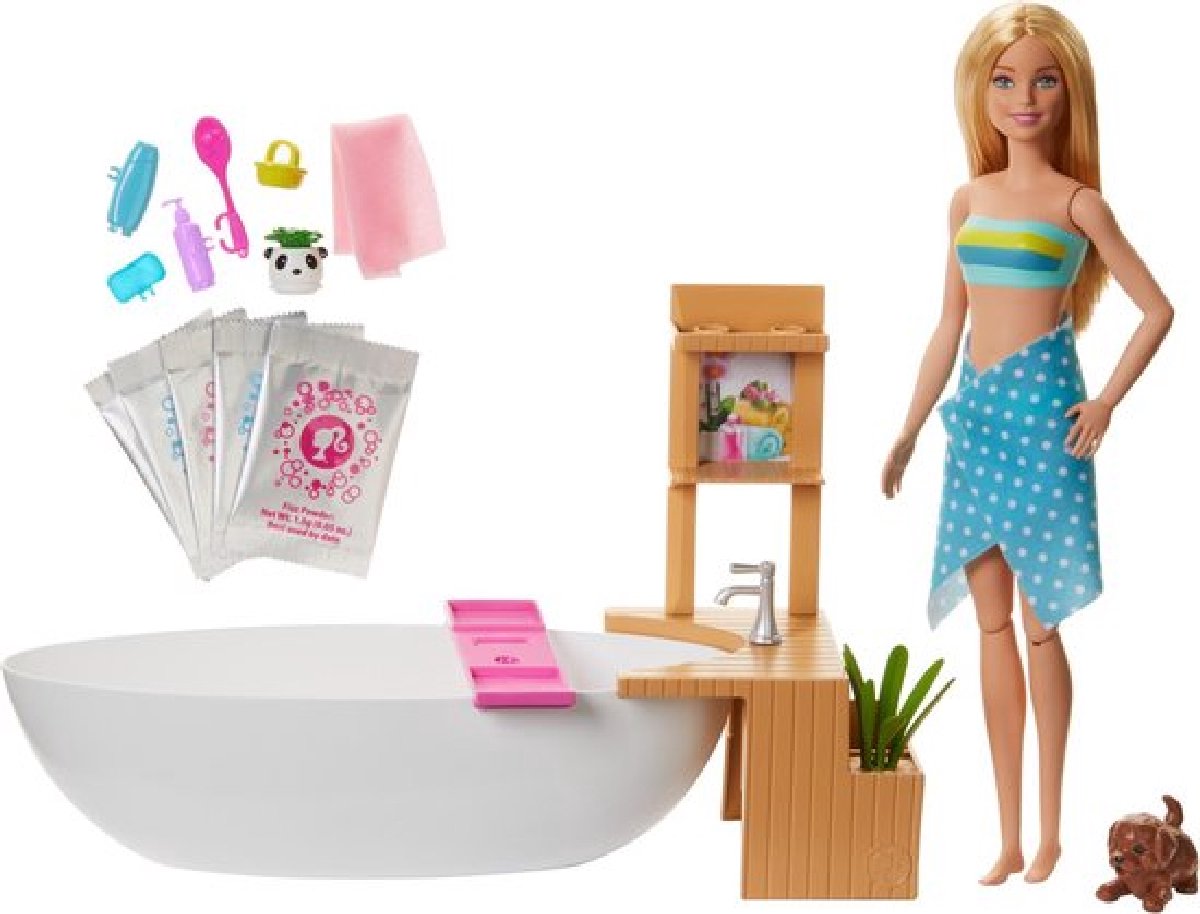 Barbie Wellness Barbie Pop met Bubbelbad en Puppy - Speelset