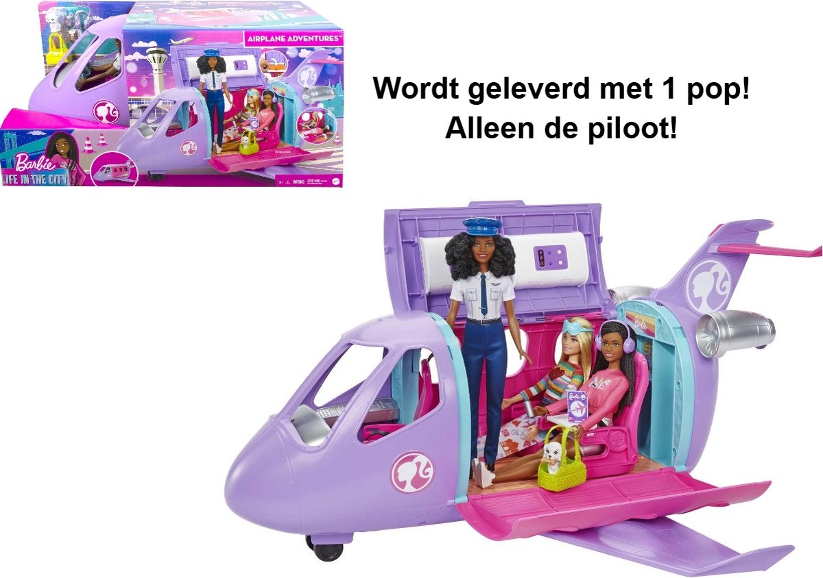 Barbie vliegtuig speelset groot avonturen in de lucht - droomvliegtuig met 1 barbiepop