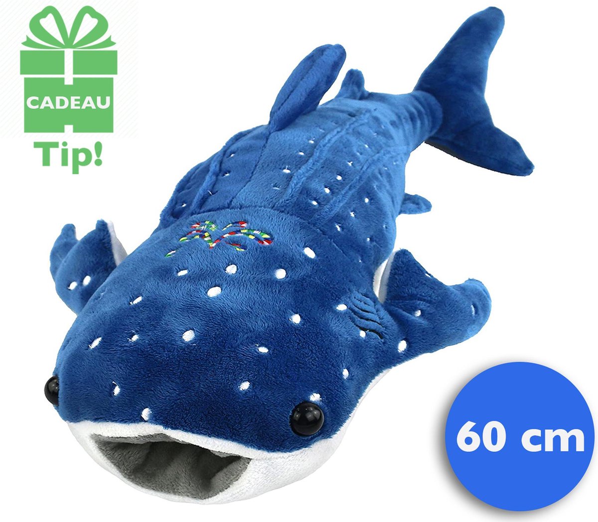 Walter de Walvishaai XL – Whaleshark Pillow – 60 cm – Dik Walvis Haai Kussen – Slaapknuffel – Knuffeldier - Kinder Dieren Knuffel – ®Basco Products