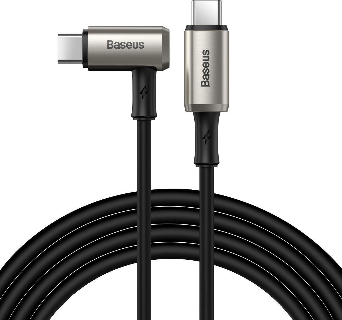 Dubbel USB C Kabel 100W PD3.1 - 1.5m - 10Gpbs - 5A - Haakse aansluiting - Geschikt voor Monitors - Zilver