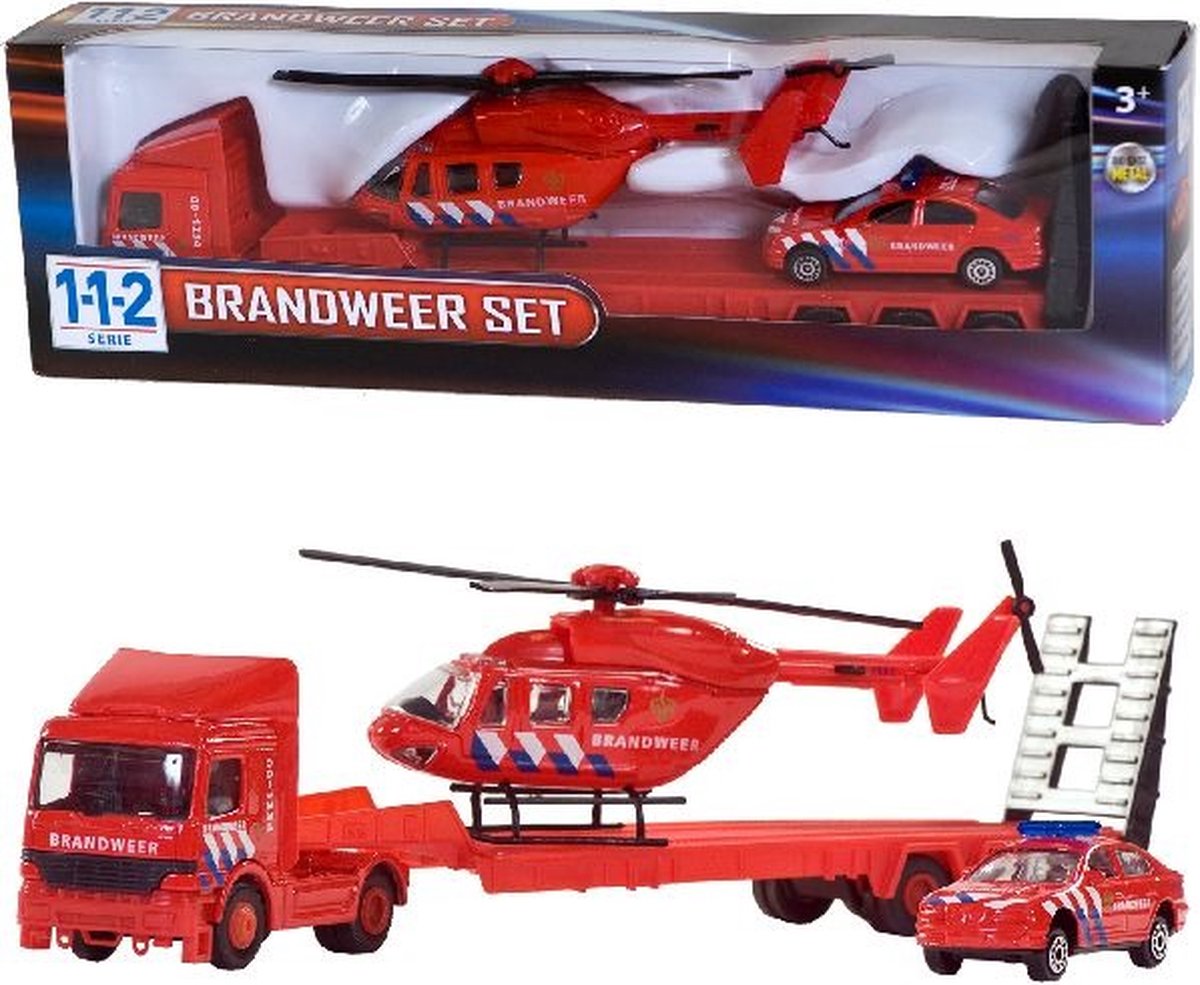 112 Brandweer Set Truck + Auto + Helikopter