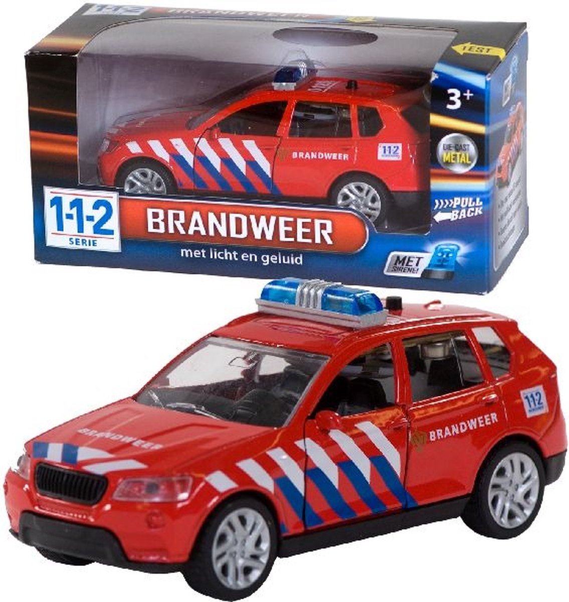 112 Brandweerauto + Licht + Geluid 12cm 1:43