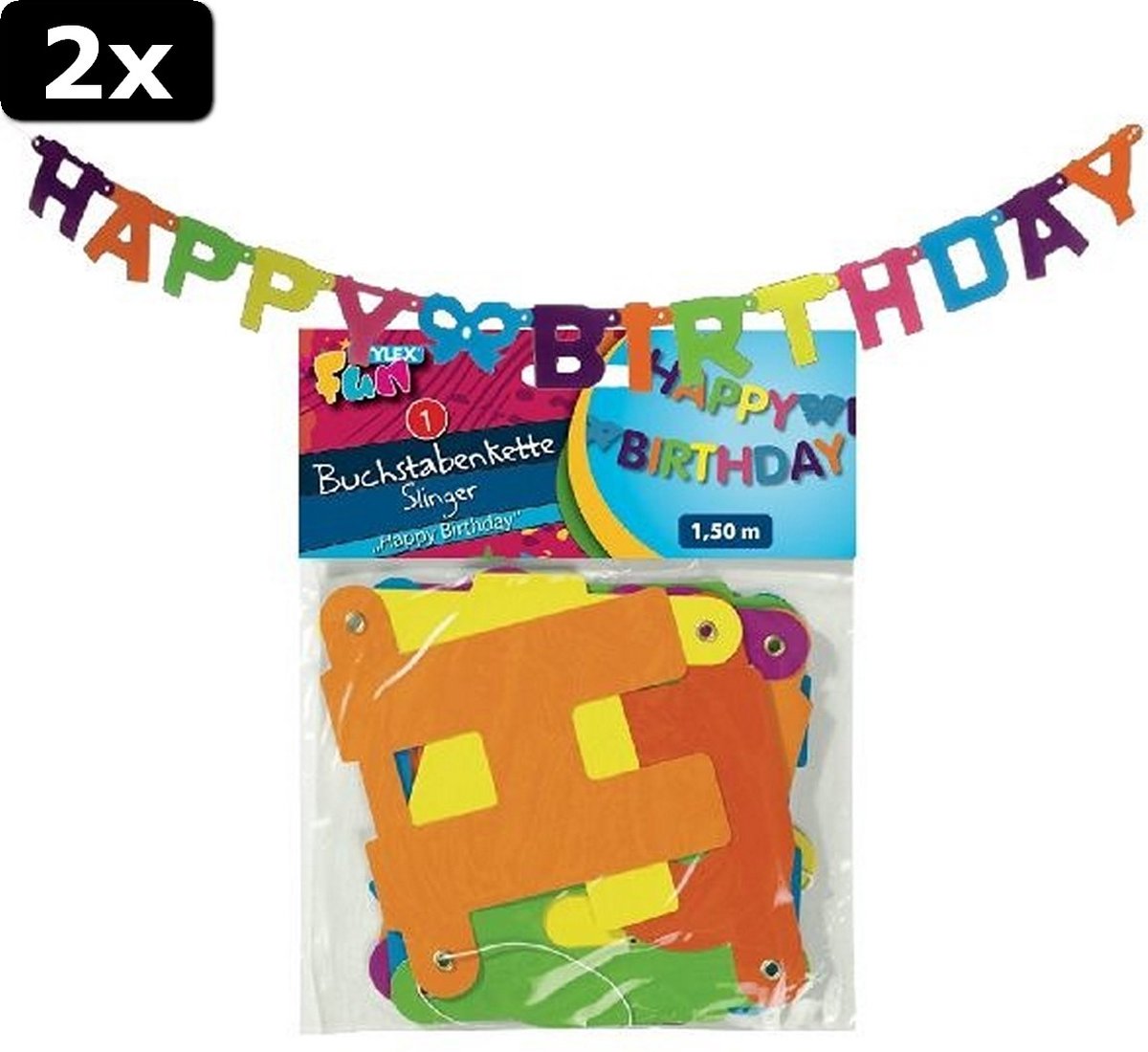 2x Happy Birthday Letterslinger 1,5 Meter