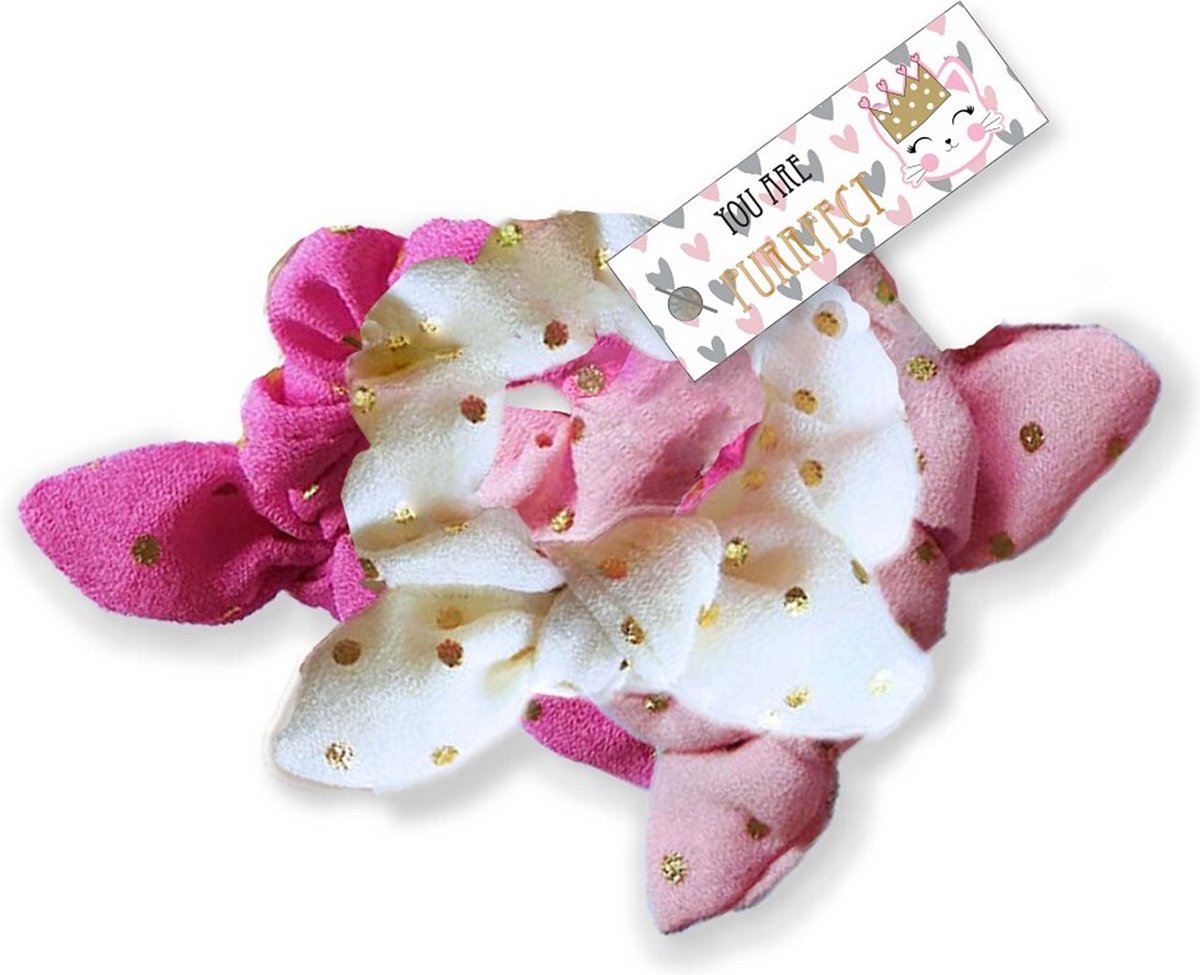 Purrfect Scrunchies 3 Stuks Roze/Wit