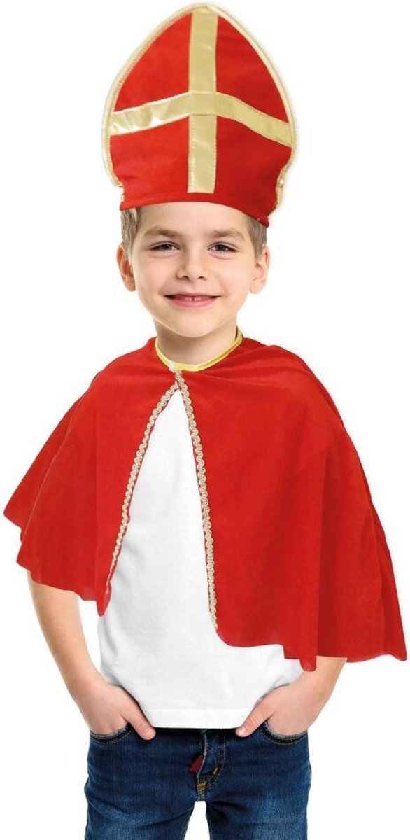 Sinterklaas Cape en Hoed Rood/Goud