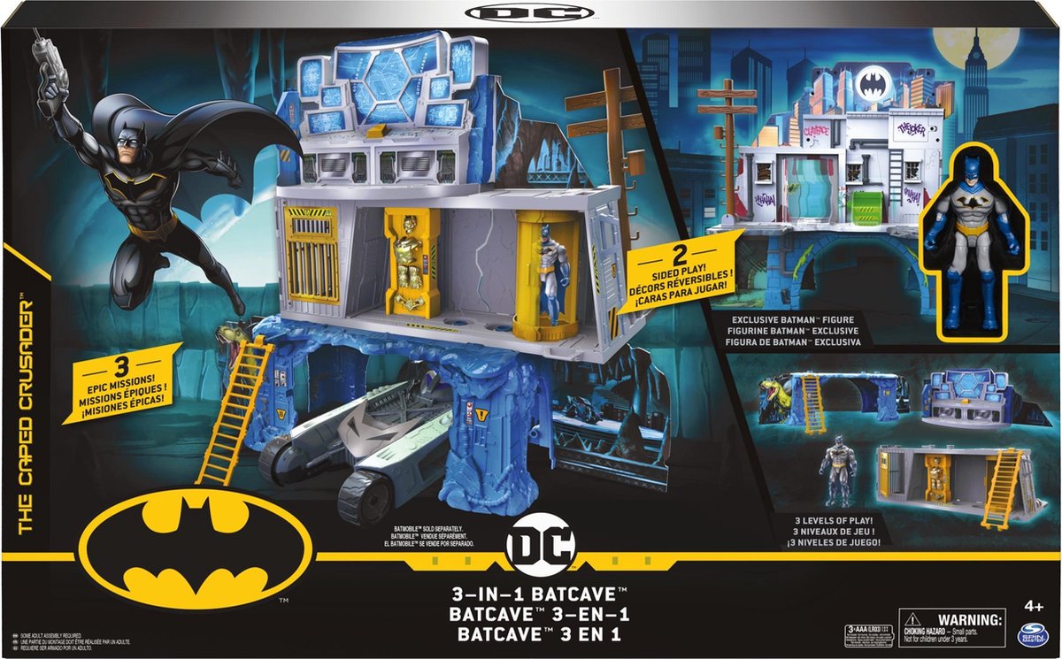 BATMAN 3-in-1 Batcave-speelset met exclusieve 10 cm BATMAN actiefiguur en gevechtspantser