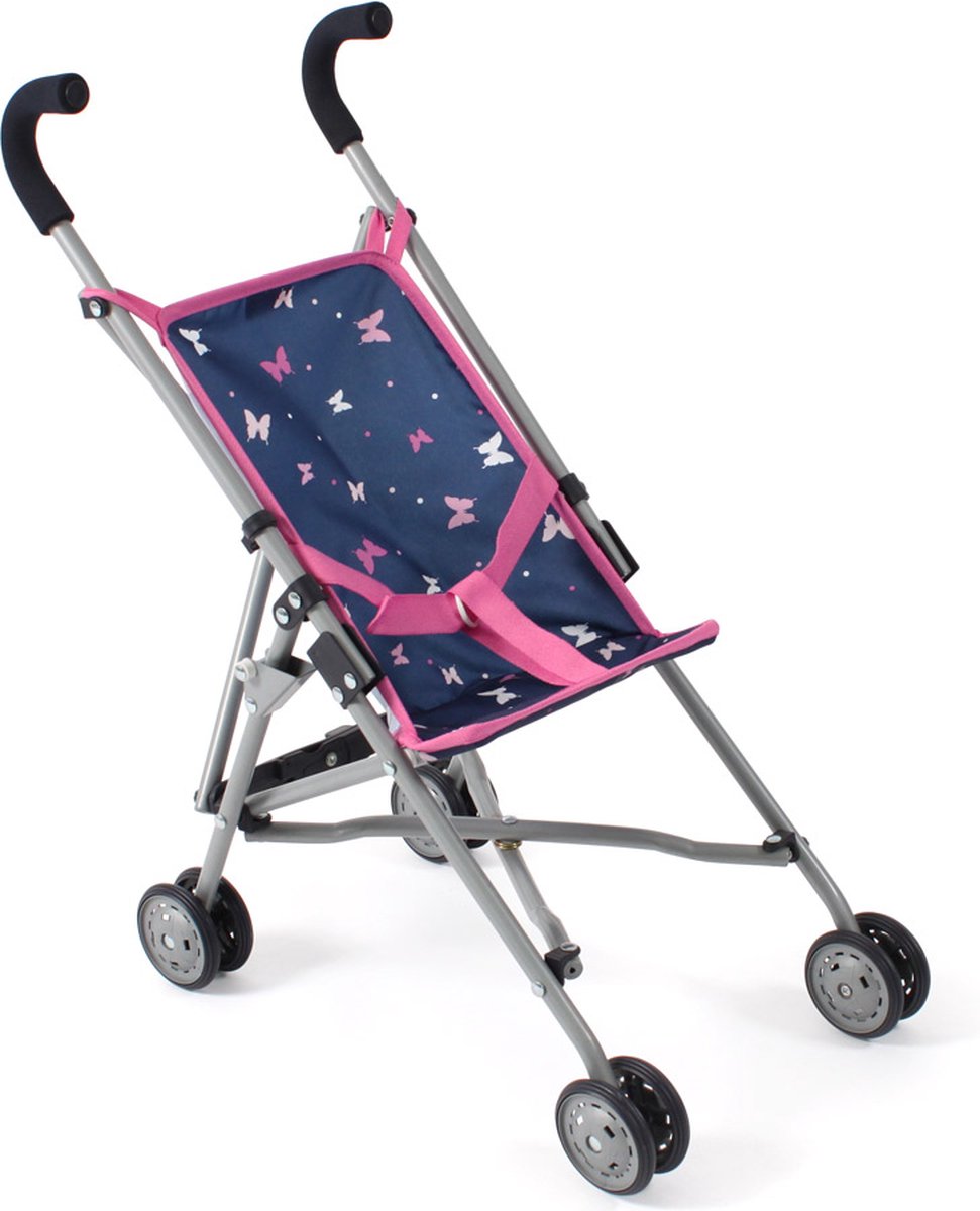   - Mini-Poppenbuggy Roma - Vlinders Navy Roze