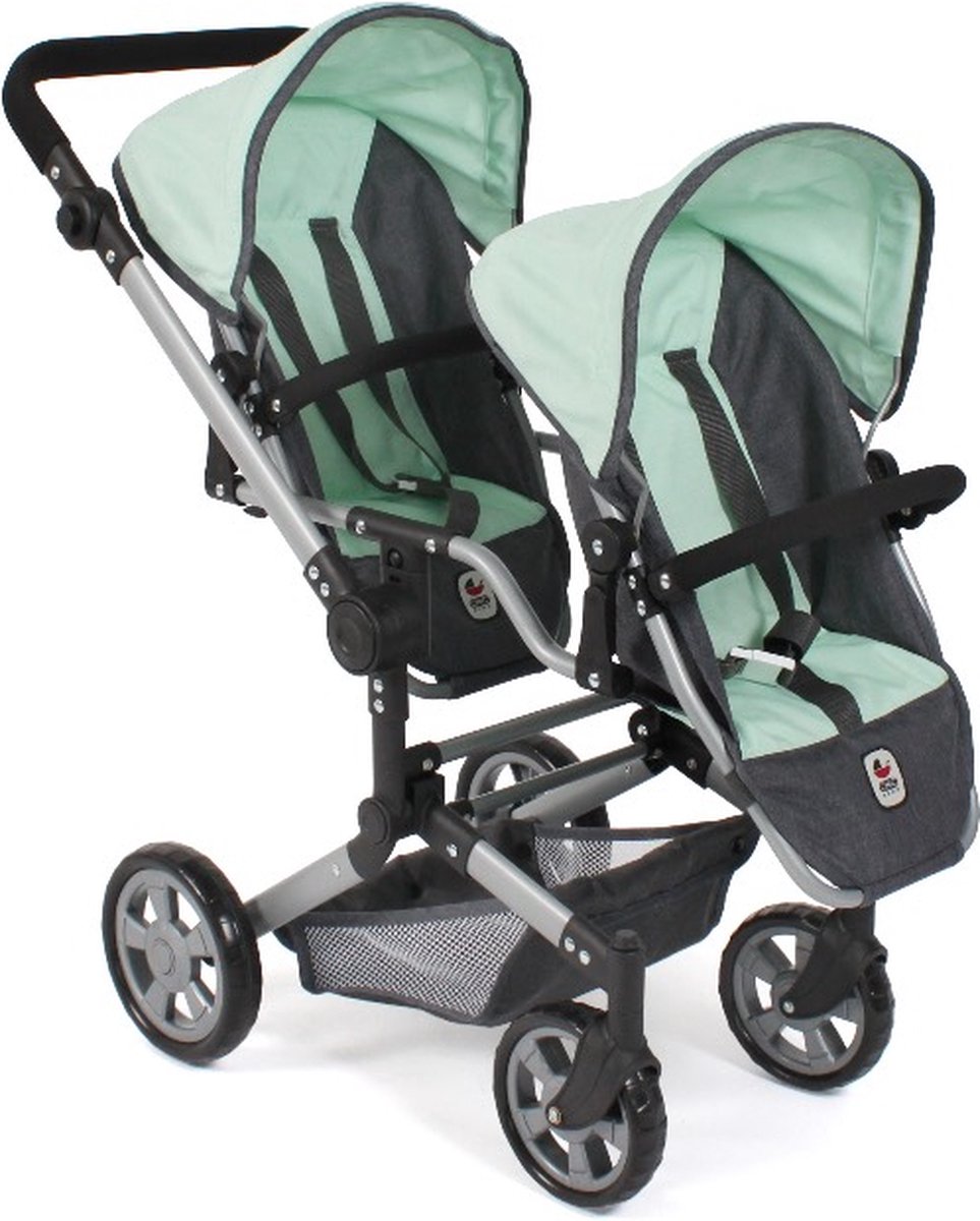 Bayer Chic 2000 - Tweeling poppenwagen Linus Duo - Melange Antraciet Mint