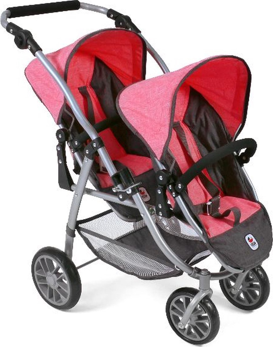   - Tweeling poppenwagen Vario - Melange Antraciet Pink