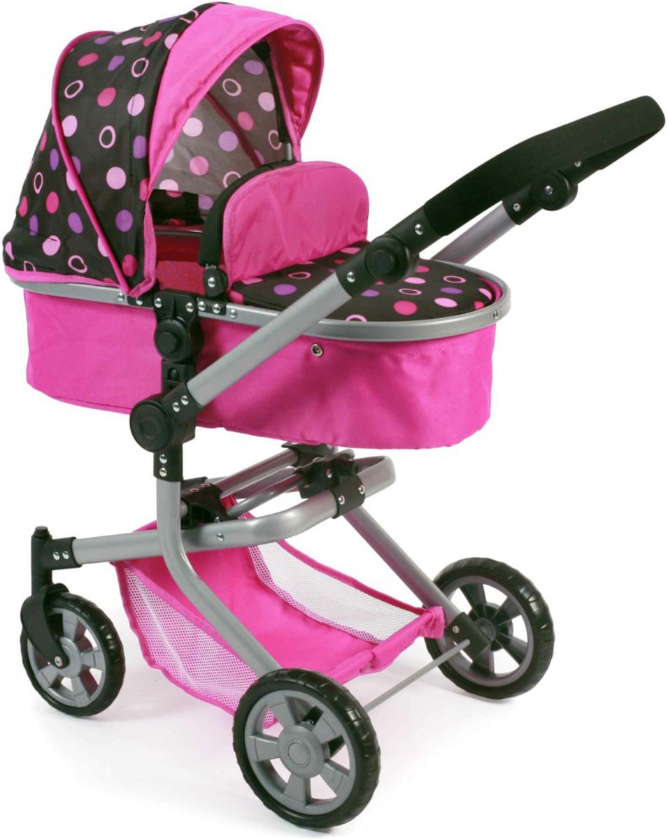 Poppen combiwagen Mika Pinky Balls, grijs