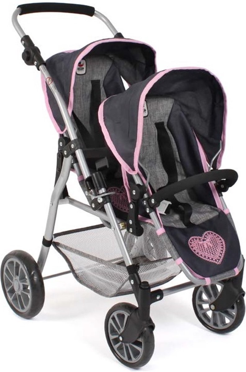 Twinny buggy voor poppen, Donkerblauw - antraciet mix