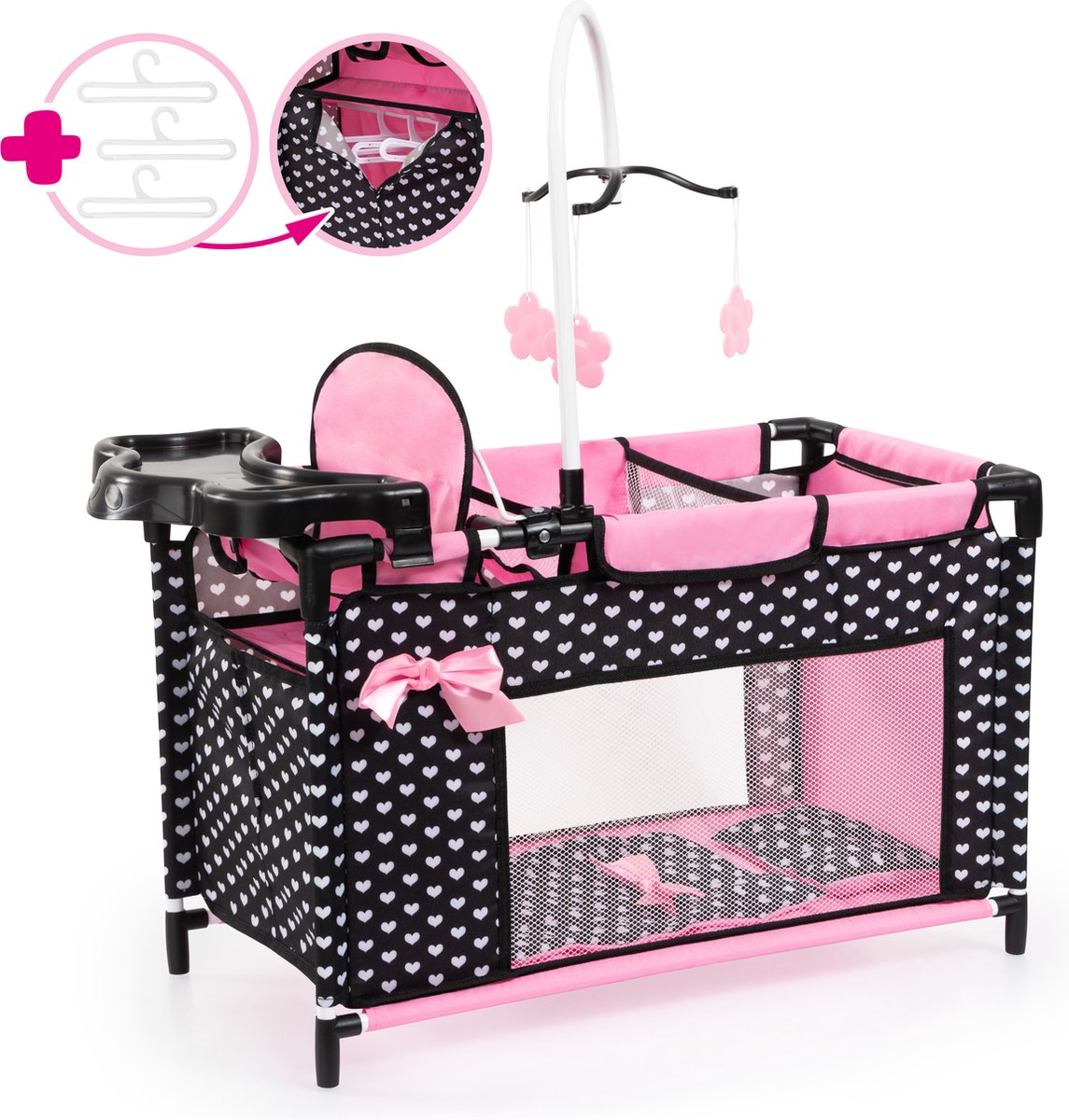   - Multibed voor poppen tot 46cm in zwart, wit/roze