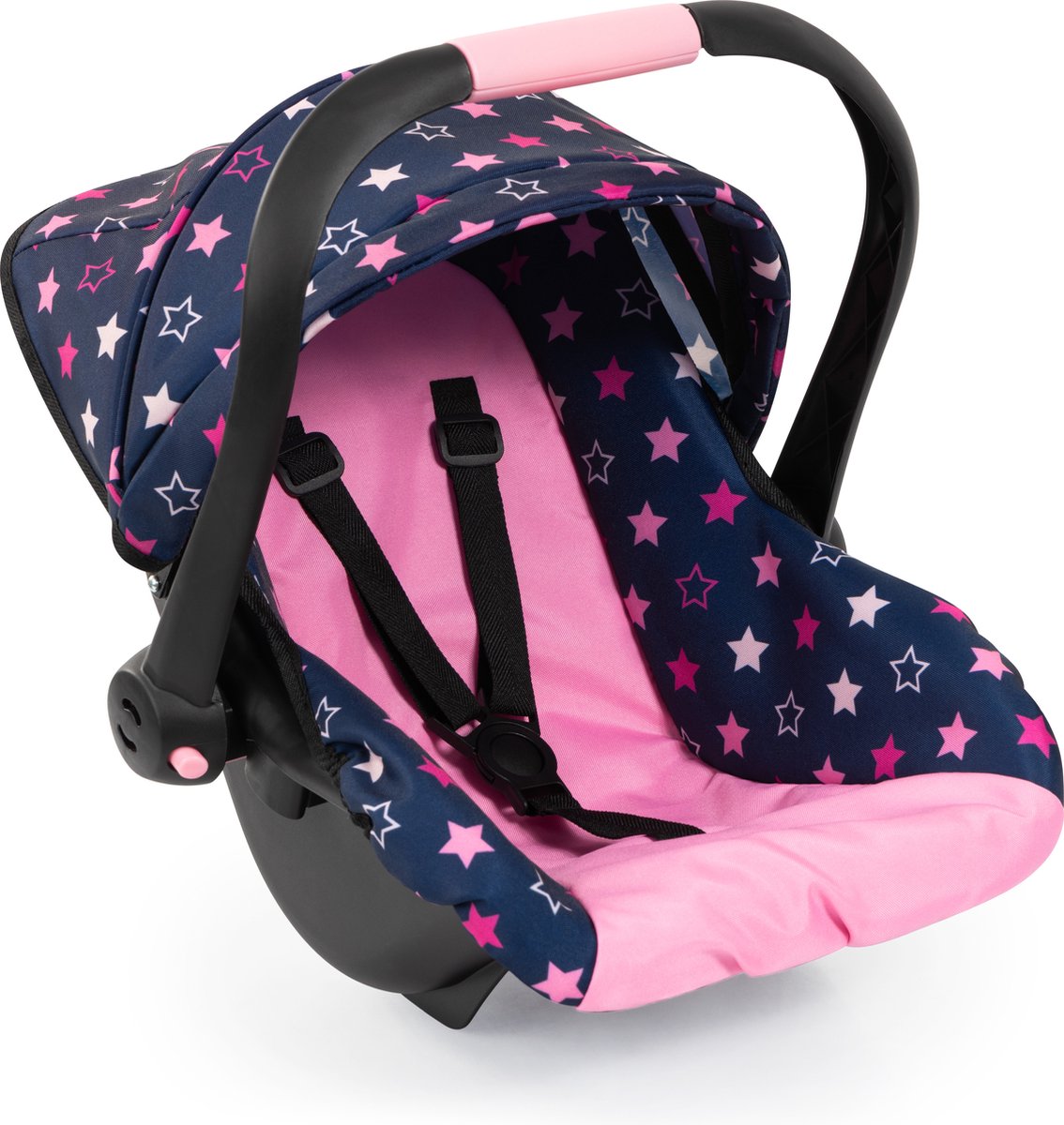   - Poppenautostoeltje met dak, blauw, roze