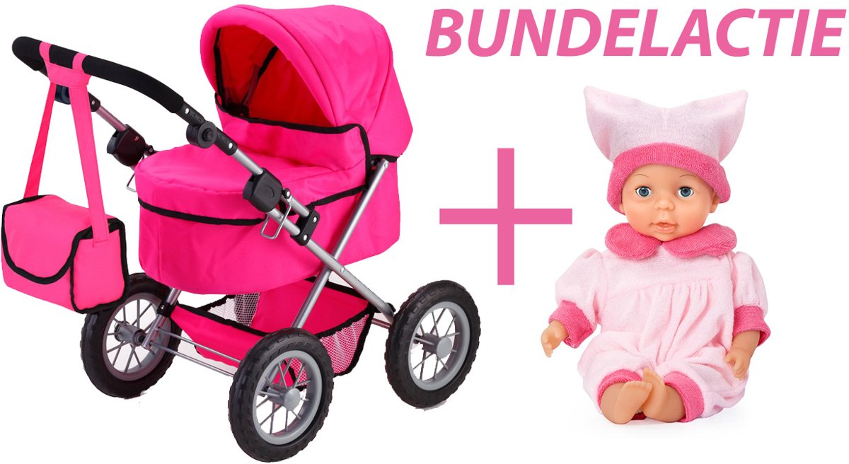 Poppenwagen trendy fuchsia met pop