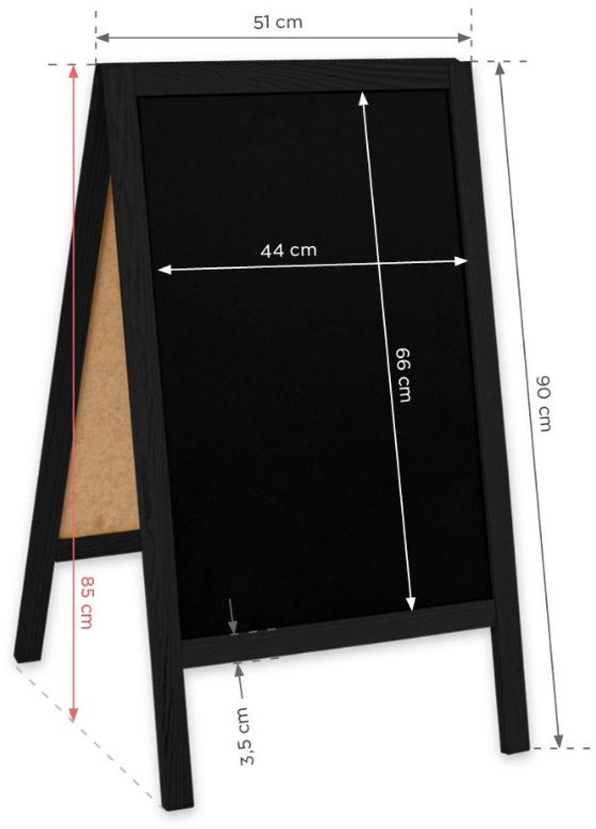 Krijtstoepbord 60x100cm Zwart Hout - stoepbord dubbelzijdig - Krijtbord – Stoepbord – Krijtbord buiten – Krijtbord horeca