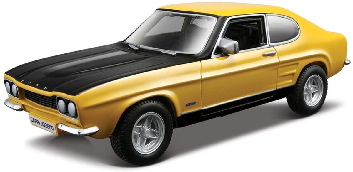 Modelauto Ford Capri RS 2600 geel/zwart 1:32 - speelgoed auto schaalmodel