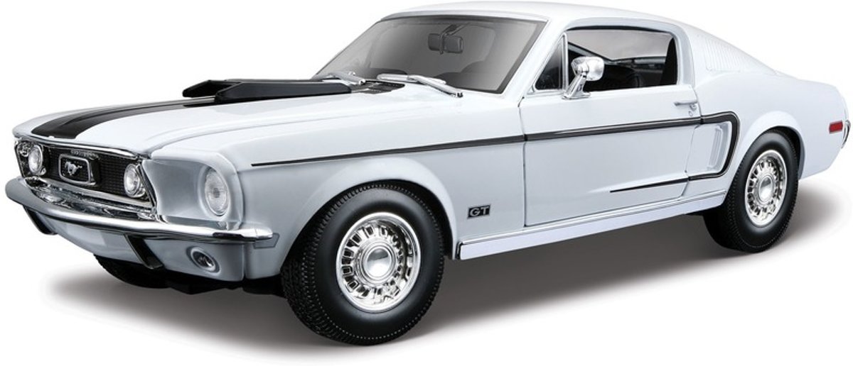 Modelauto Ford Mustang GT Cobra 1968 wit/zwart 1:18 - speelgoed auto schaalmodel