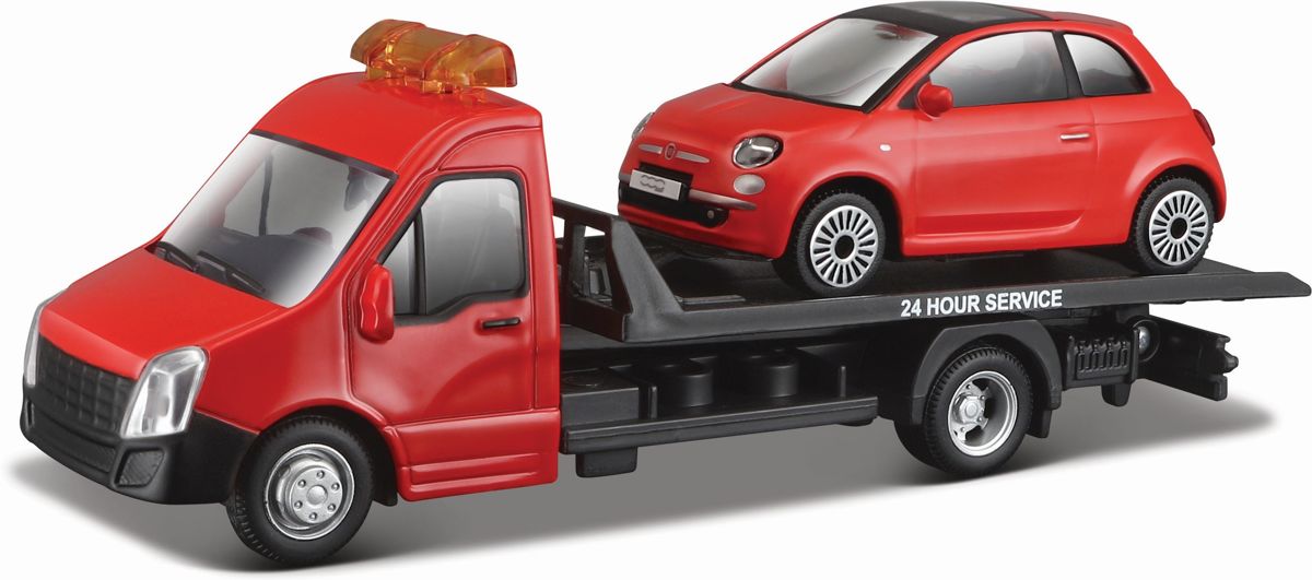 Vrachtauto Bburago Transporter + Fiat 500 schaal 1:43