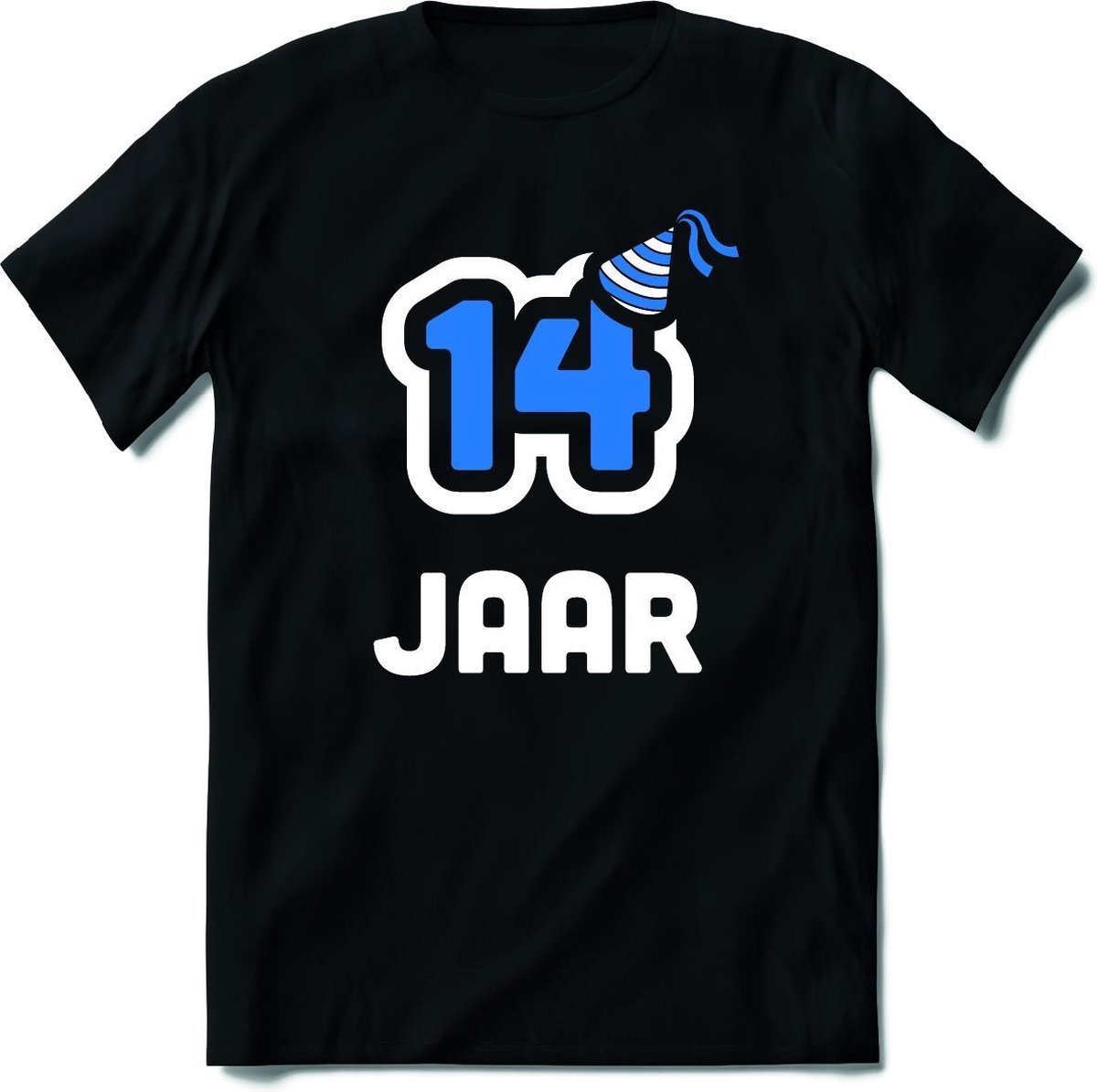 14 Jaar Feest kado T-Shirt Heren / Dames - Perfect Verjaardag Cadeau Shirt - Wit / Blauw - Maat L